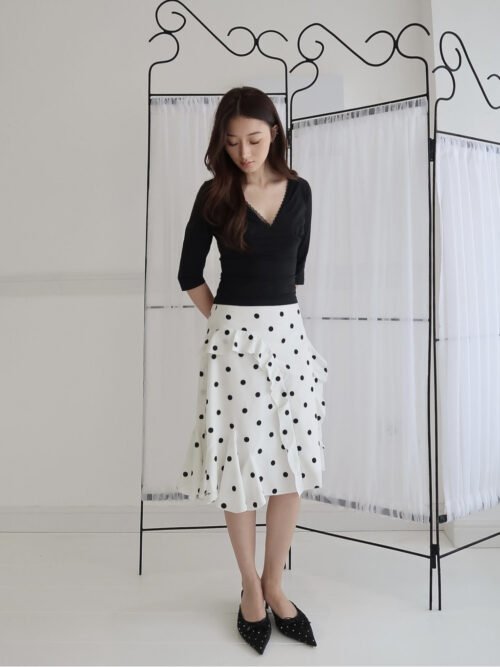 HER OFFICIAL - MISSY SKIRT / Ruffle Polkadot Midi Skirt